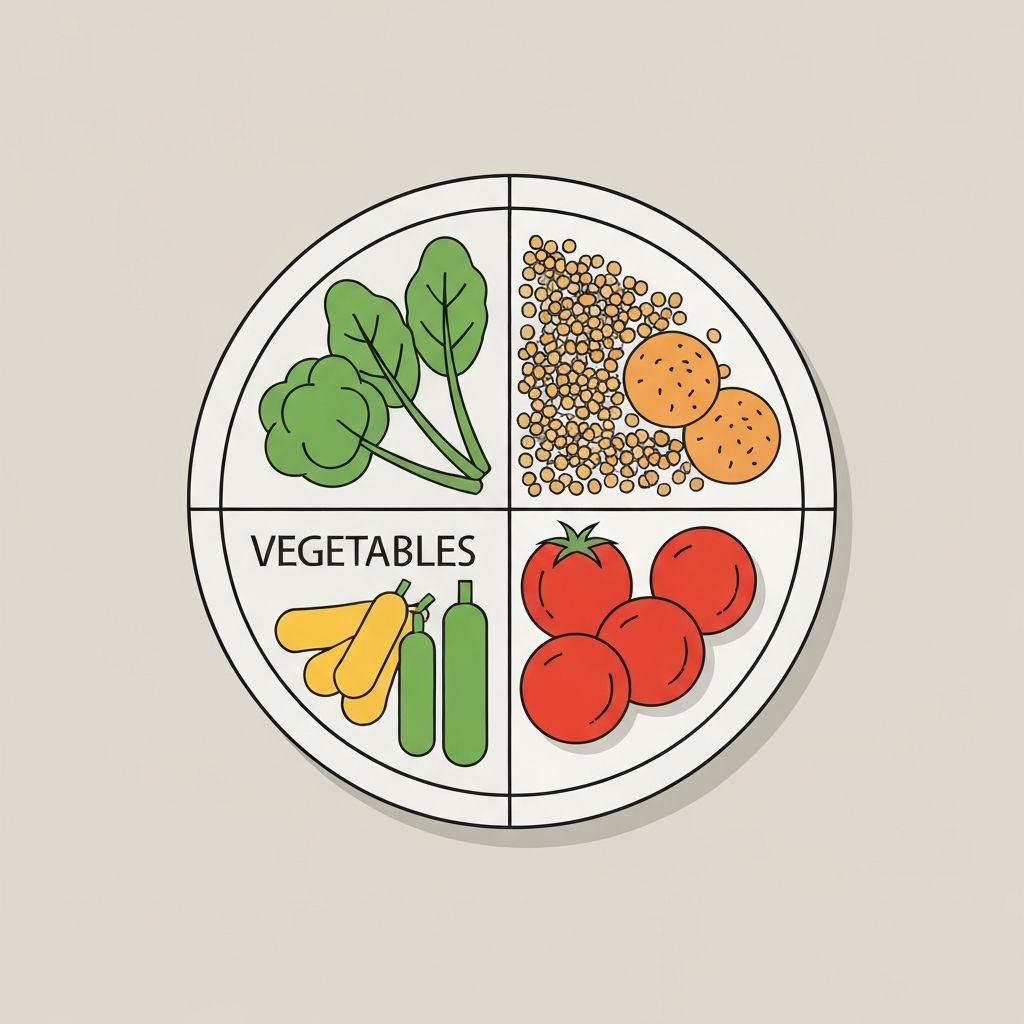 Balanced plate visualization with vegetables and grains